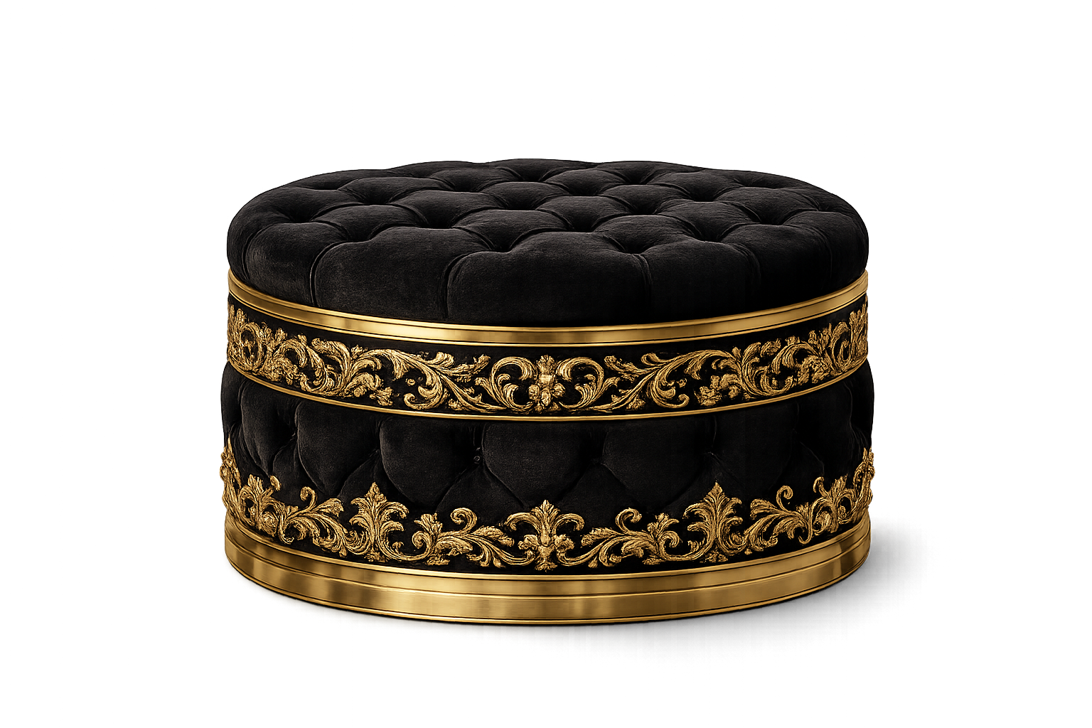 Black Velvet Tufted Ottoman