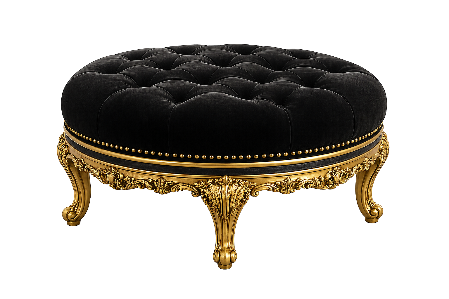 Black Velvet Tufted Ottoman