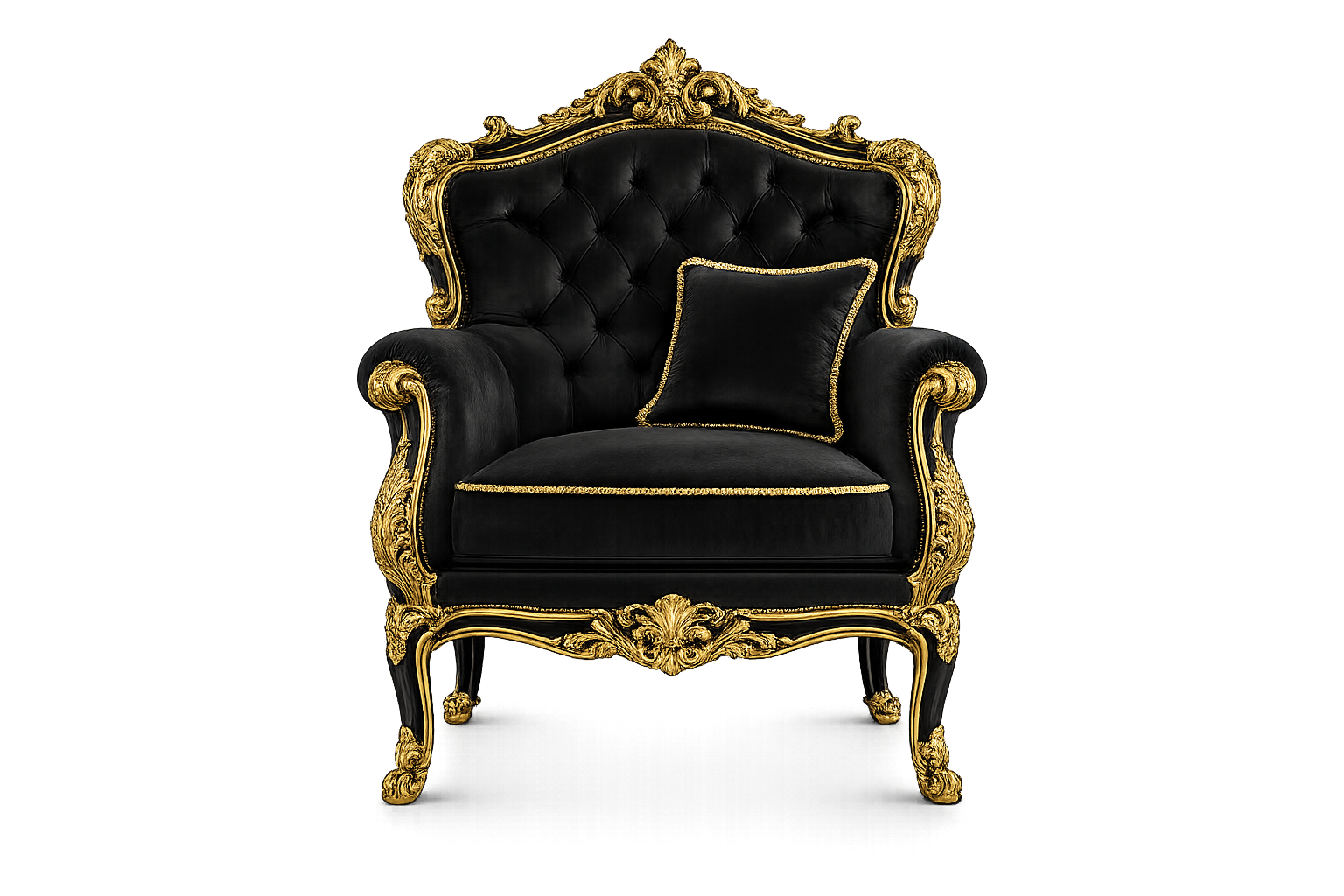 Black Velvet Carved Armchair