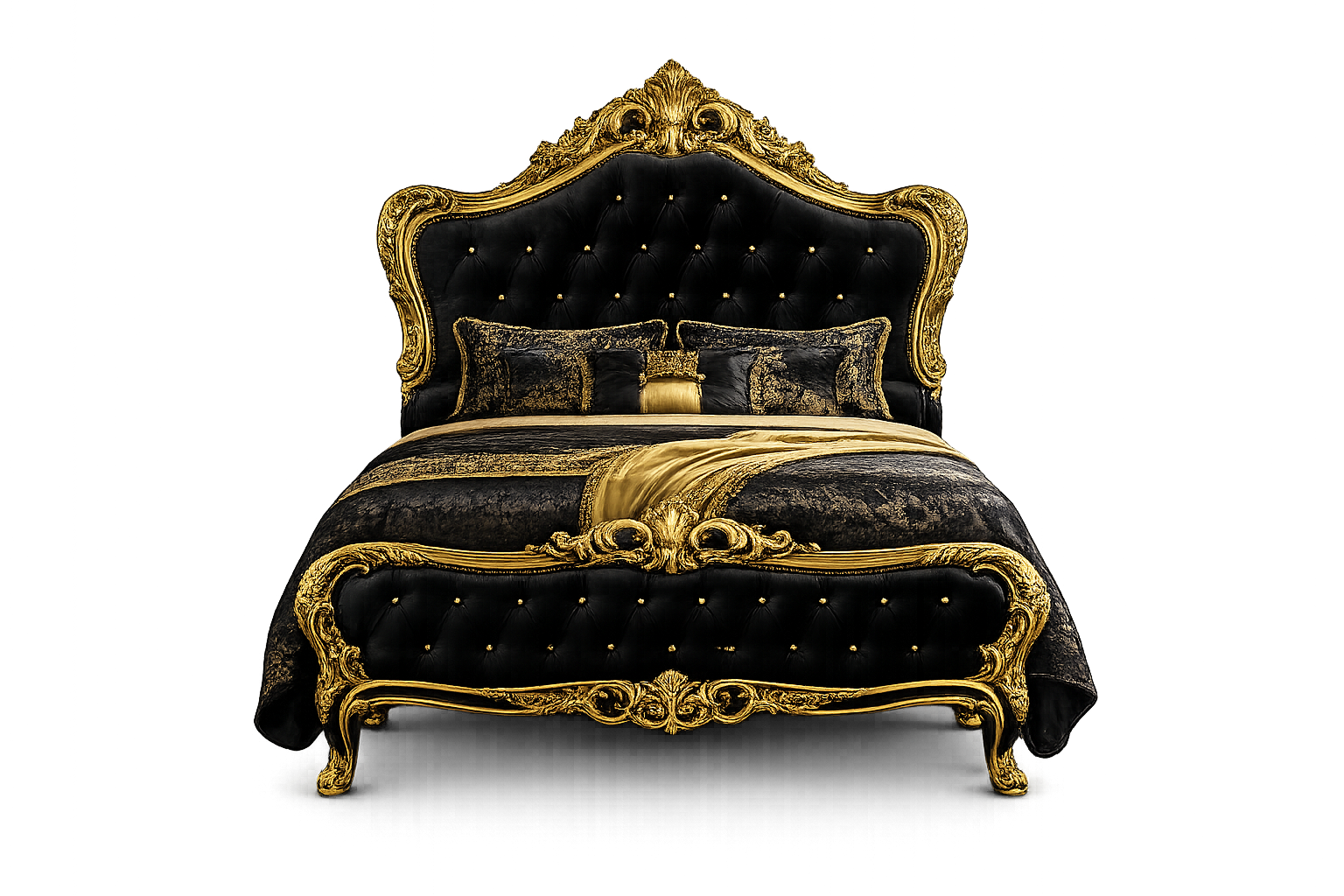 Black Velvet Carved French Bed