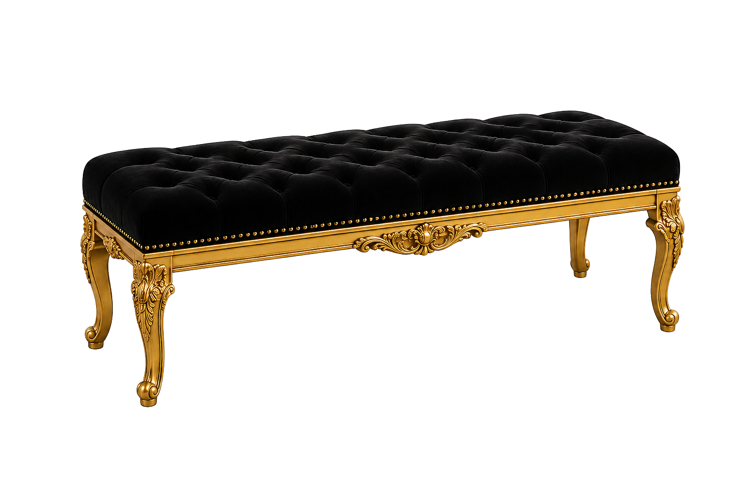 Black Velvet Tufted Bench