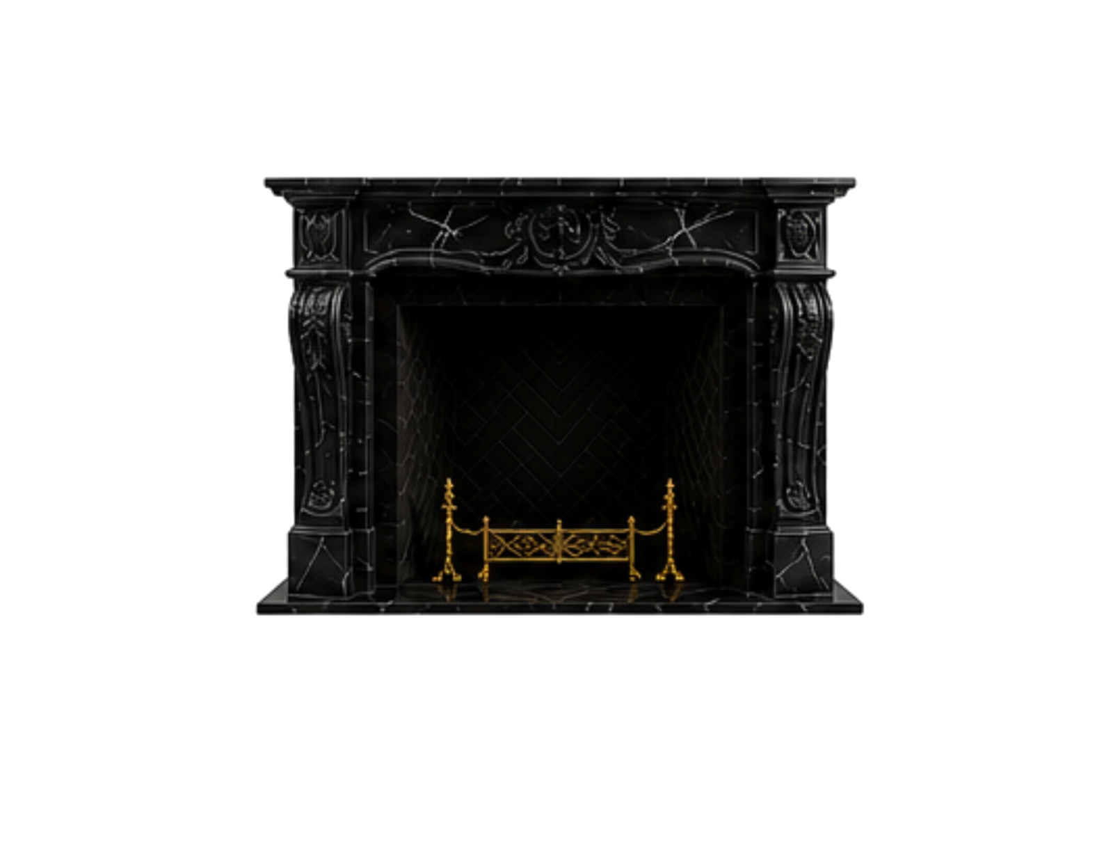 Black Marble Carved Fireplace