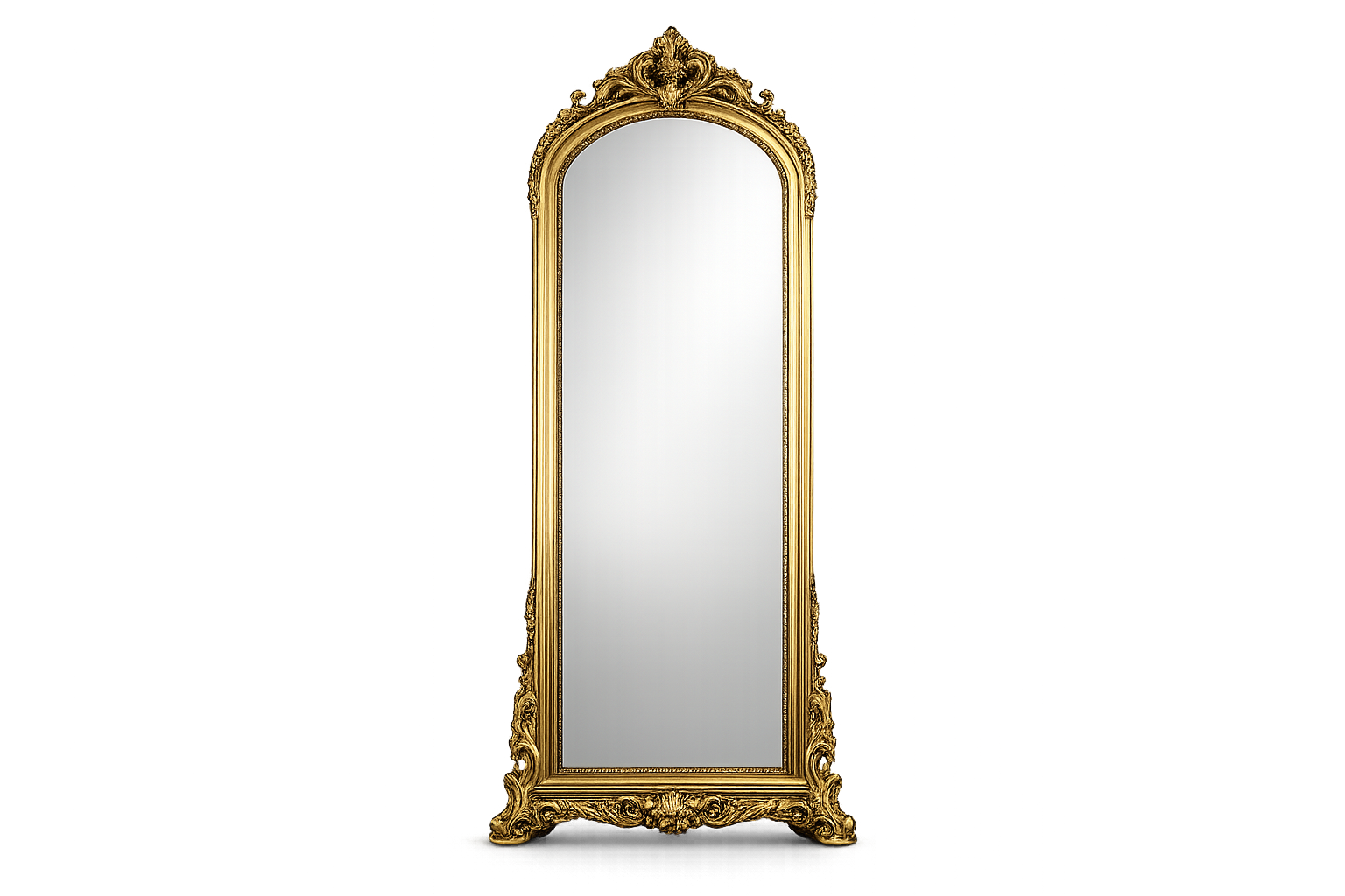 Gold Ornate Arched Floor Mirror