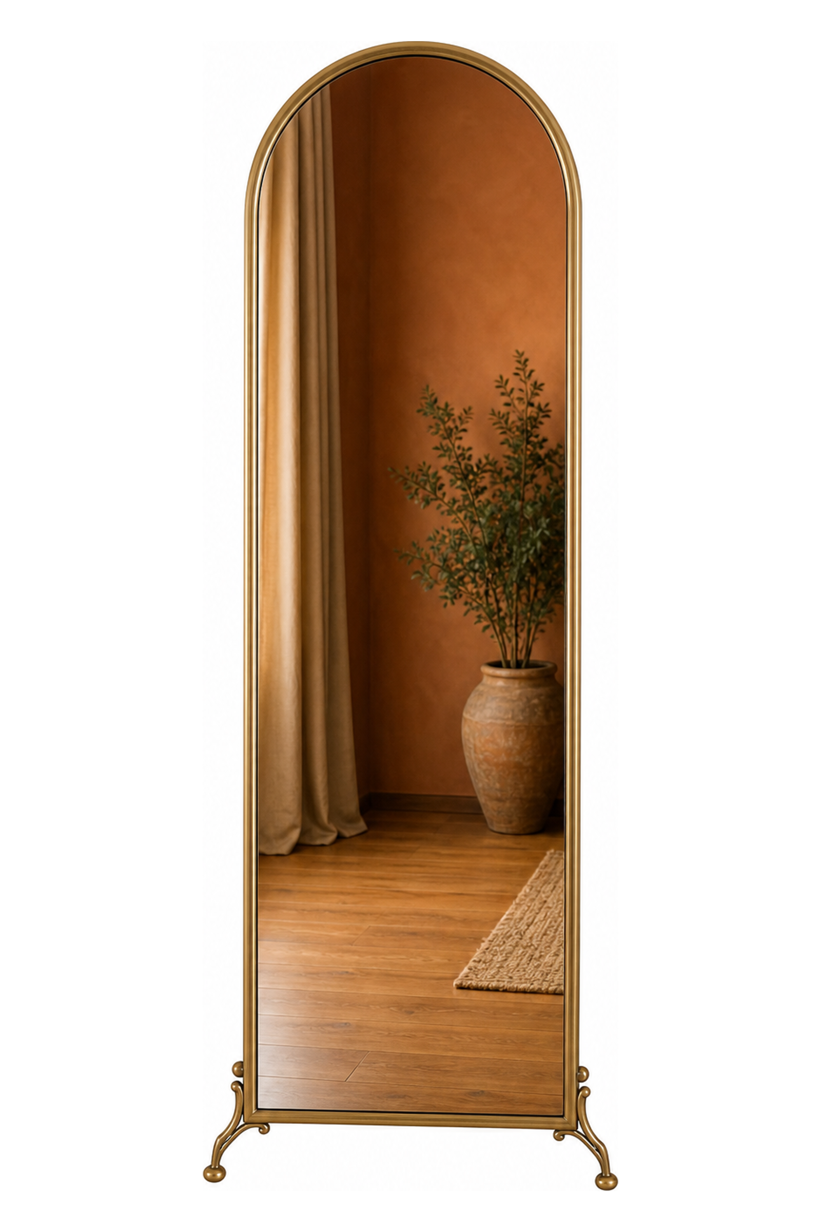 Brass Arched Floor Mirror