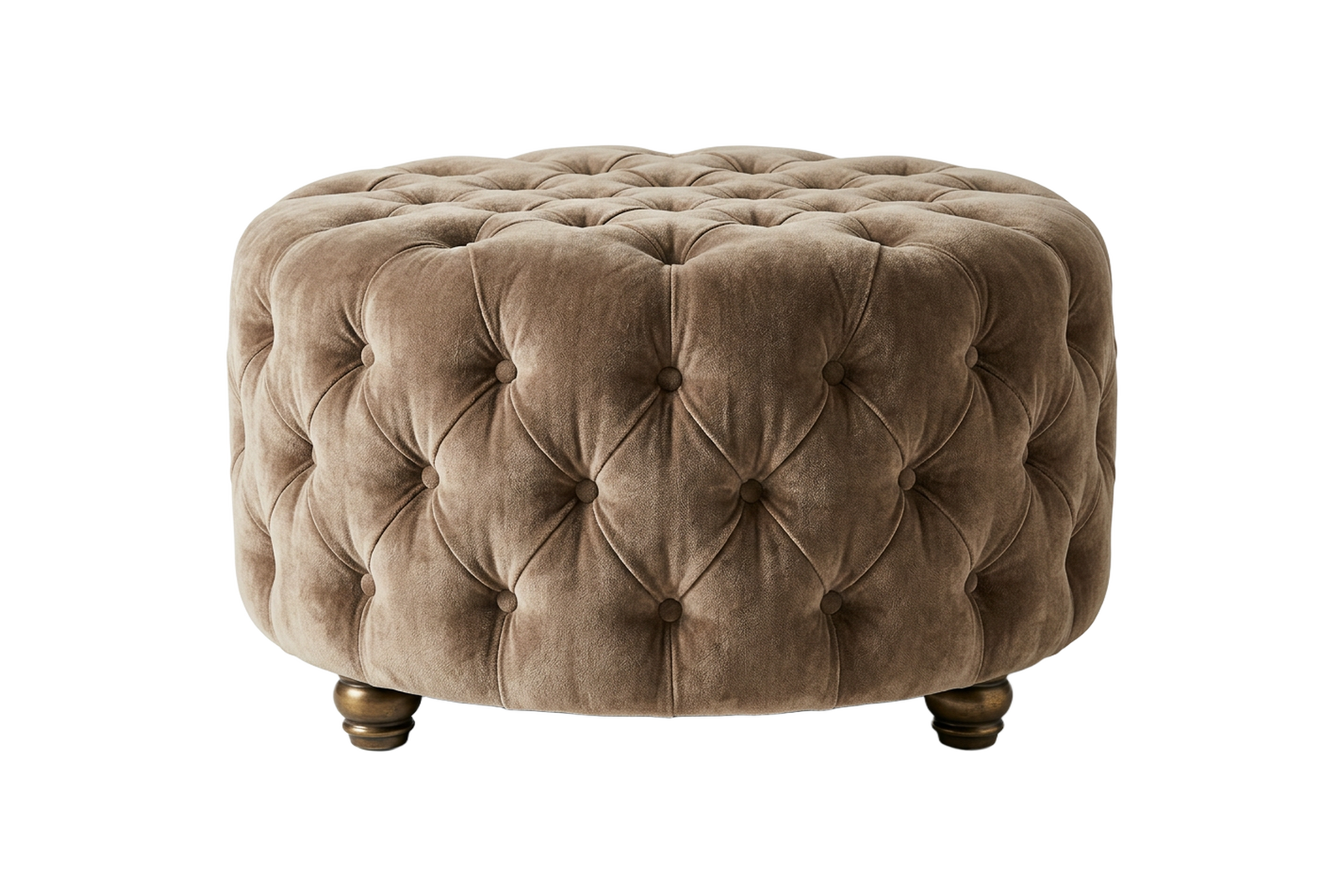 Ochre Leather Round Ottoman